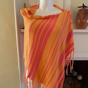 Trina Turk "Aurelia" Pink and Orange Striped Fringed Poncho
